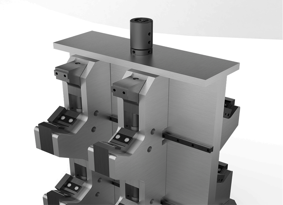 Custom multi-station hydraulic workholding fixture with swing clamps and precision locating blocks, designed and manufactured by Waukesha Machine & Tool