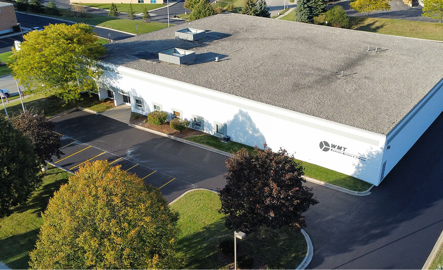 Aerial view of Waukesha Machine & Tool facility in Waukesha, Wisconsin, showing the WMT manufacturing and engineering headquarters